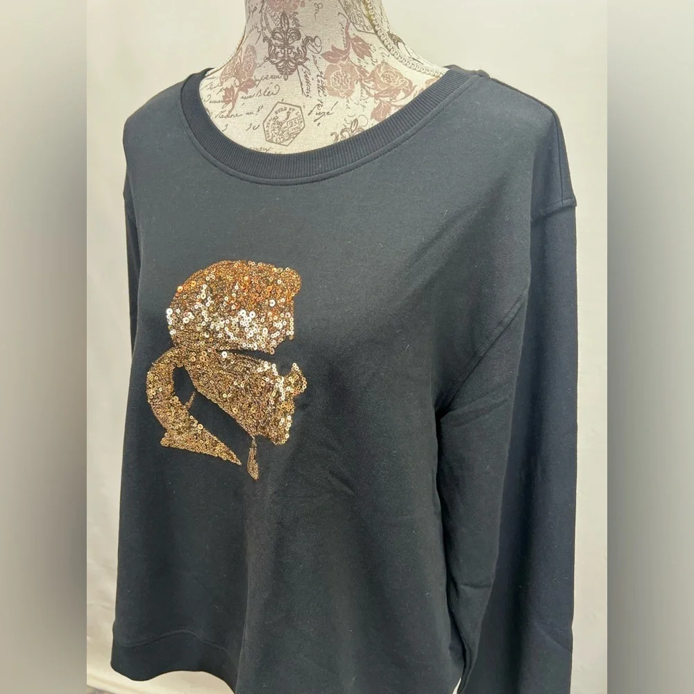 KARL LAGERFELD‎ Black with gold head logo sweatshirt size XL. - Picture 3 of 12